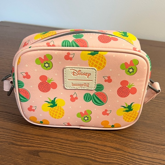 Loungefly Pink Disney Fruit Print Camera Crossbody Bag - Picture 2 of 4